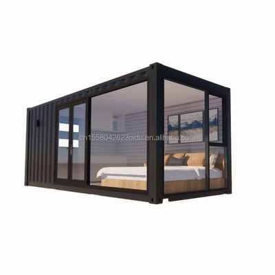 Hotel 20ft Modulair Prefabricated Container House met grote eenzijdige glazen zonnekamer en aluminium allooi ramen