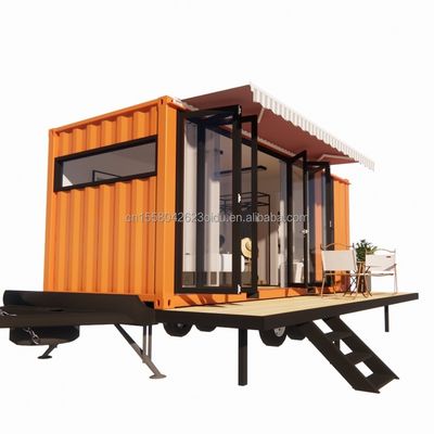 Moderne Mini Mobile Tiny Trailer Container House met stalen frame gegalvaniseerd stalen buigwerk en sandwich paneel materiaal wielen