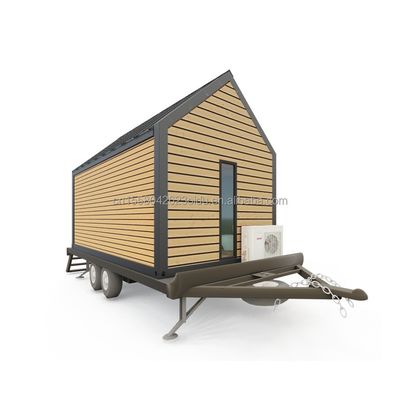Gegalvaniseerde stalen vierkantbuizen Moderne driehoekige houten container huis op wielen voor buiten koffie verkoop en design stijl
