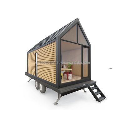 Gegalvaniseerde stalen vierkantbuizen Moderne driehoekige houten container huis op wielen voor buiten koffie verkoop en design stijl
