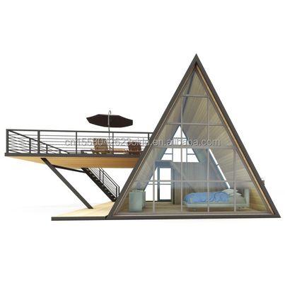 Gegalvaniseerde stalen vierkantbuizen luxe klein houten huis driehoekige modulaire prefab huis voor uw behoeften