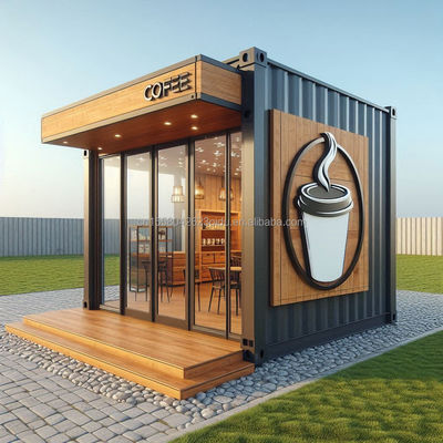 Muur 50mm Wave Sandwich Panel Hotel Pop-up Container Koffie Restaurant Bar Cafe Kiosk Booth met Steel Prefabricated House
