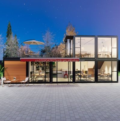 Gepersonaliseerd Houten 20ft Luxe Living Prefab Huis 4 slaapkamers Uitbreidbare Container Huis Sandwich Panel Office Hotel Buiten