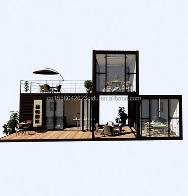 Buiten luxe twee slaapkamers modern ontwerp prefab container huis met plat staal en sandwich paneel buiten