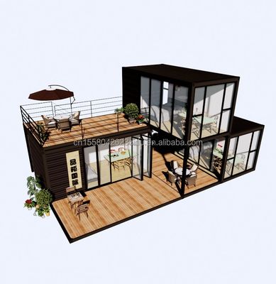 Buiten luxe twee slaapkamers modern ontwerp prefab container huis met plat staal en sandwich paneel buiten