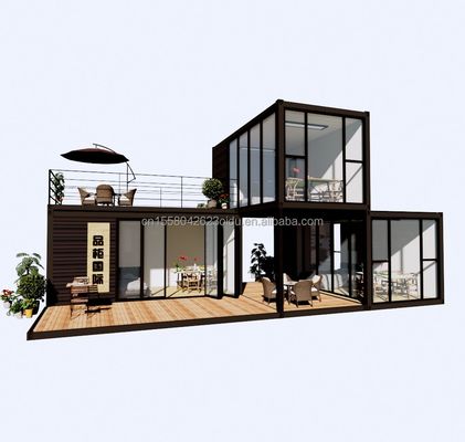 Buiten luxe twee slaapkamers modern ontwerp prefab container huis met plat staal en sandwich paneel buiten