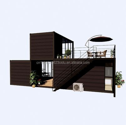 Buiten luxe twee slaapkamers modern ontwerp prefab container huis met plat staal en sandwich paneel buiten