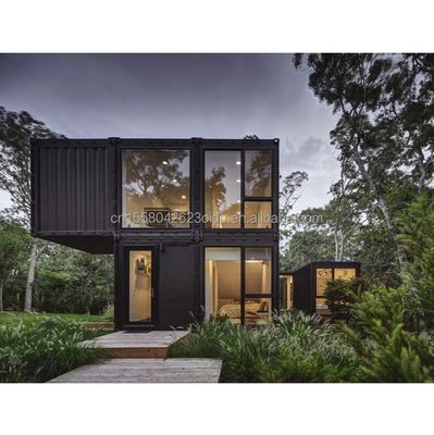 Residentieel 20ft prefab container huis met glazen wand kantoor villa en twee verdiepingen flat pack assemblage