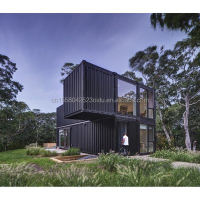 Residentieel 20ft prefab container huis met glazen wand kantoor villa en twee verdiepingen flat pack assemblage