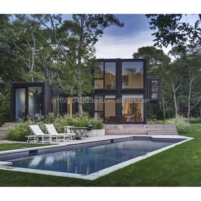 Residentieel 20ft prefab container huis met glazen wand kantoor villa en twee verdiepingen flat pack assemblage