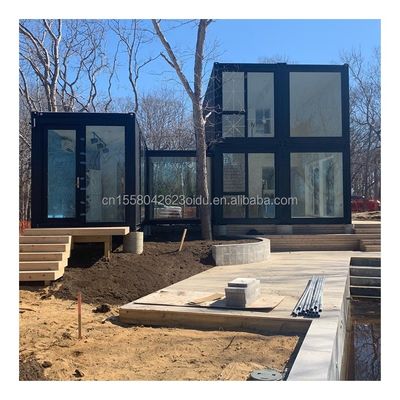 Residentieel 20ft prefab container huis met glazen wand kantoor villa en twee verdiepingen flat pack assemblage