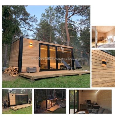 Gepersonaliseerde kleine houten metalen magazijn moderne uitbreidbare container geprefabriceerd huis voor buiten staal sandwichpaneel