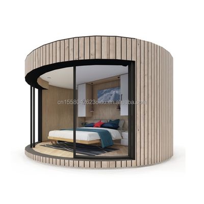 Gegalvaniseerde stalen vierkantbuizen Structuur Houten ronde huis CE Luxe modern containerhuis met aluminiumlooi ramen