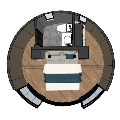 Gegalvaniseerde stalen vierkantbuizen Structuur Houten ronde huis CE Luxe modern containerhuis met aluminiumlooi ramen
