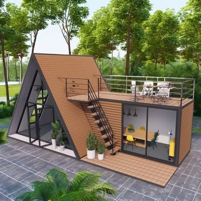Aluminium-legeringsvensters Luxe moderne A-frame lage villa warmtegeïsoleerde modulaire prefab kleine driehoekige woning voor appartement
