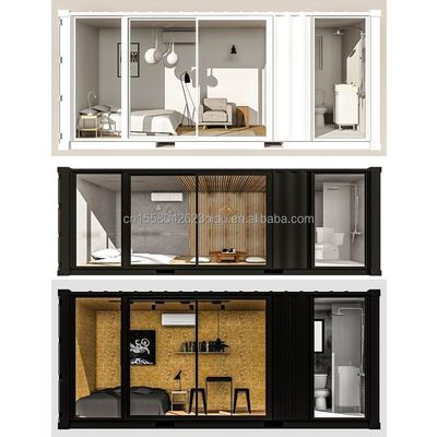 Buiten modern ontwerp uitbreidbare container huis geprefabriceerde houten structuur grote glazen zonnekamer voor gezinsparen hotel