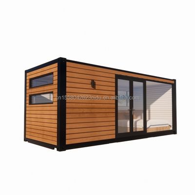 Buiten modern ontwerp uitbreidbare container huis geprefabriceerde houten structuur grote glazen zonnekamer voor gezinsparen hotel