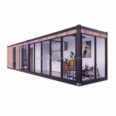 Buiten modern ontwerp uitbreidbare container huis geprefabriceerde houten structuur grote glazen zonnekamer voor gezinsparen hotel