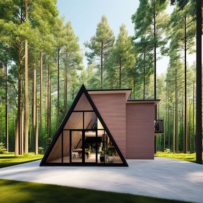 Modulair driehoekig prefab huis voor hotels met aluminiumlegeringsvensters, modern ontwerp en duurzame materialen