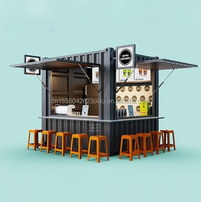 Hoofdstructuur Gegalvaniseerde stalen vierkantbuizen 10ft Verplaatsbare bar Cafe winkel voor 20ft Shipping Container Tuin koffiewinkel