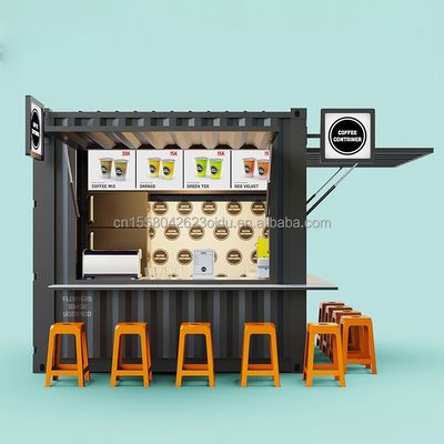 Hoofdstructuur Gegalvaniseerde stalen vierkantbuizen 10ft Verplaatsbare bar Cafe winkel voor 20ft Shipping Container Tuin koffiewinkel