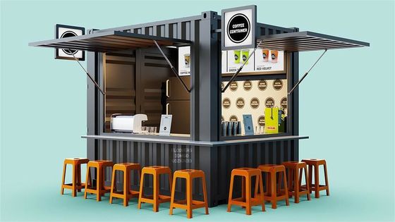 Hoofdstructuur Gegalvaniseerde stalen vierkantbuizen 10ft Verplaatsbare bar Cafe winkel voor 20ft Shipping Container Tuin koffiewinkel