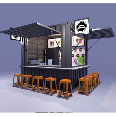 Hoofdstructuur Gegalvaniseerde stalen vierkantbuizen 10ft Verplaatsbare bar Cafe winkel voor 20ft Shipping Container Tuin koffiewinkel