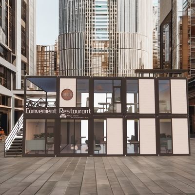 Gepersonaliseerde kleur Gemakkelijk te monteren Modulaire geprefabriceerde behuizing voor restaurant winkel winkelcentrum supermarkt Container Home Bar Design