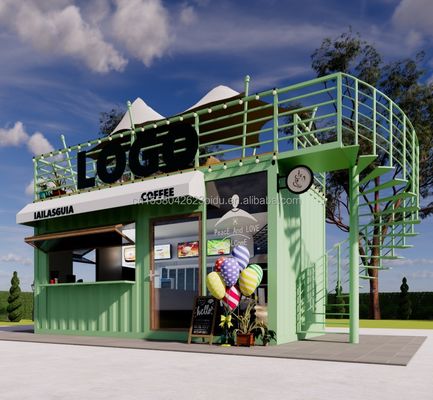 Draagbare 10ft 20ft geprefabriceerde staalstructuur Containerhuizen Mobiele barwinkel voor fastfood Muur 50mm Wave Sandwich Panel