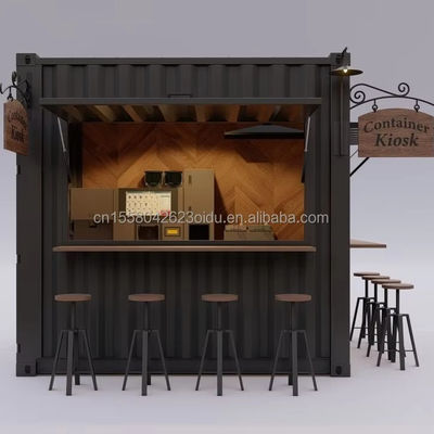 Moderne 10 ft 20 ft geprefabriceerde staalwinkel Container Kiosk Mobiele minibar voor buitenkeuken en restaurant Verhuisbare ontwerpwinkel