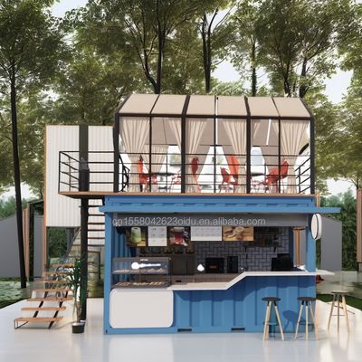 20ft Flat Pack Container Modern Design Steel Prefab Mobile Home Coffee Bar Shop met terras en buitentoepassing