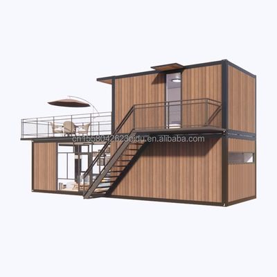 3 slaapkamers Modulair Prefab Container Huis Moderne ontwerp Stalen wandpaneel Houten kleur Uitbreidbaar Prefab voor wonen