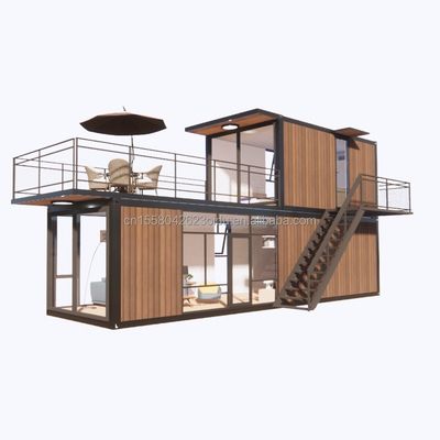 3 slaapkamers Modulair Prefab Container Huis Moderne ontwerp Stalen wandpaneel Houten kleur Uitbreidbaar Prefab voor wonen