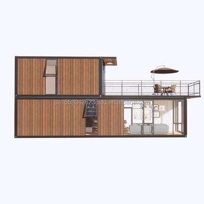 3 slaapkamers Modulair Prefab Container Huis Moderne ontwerp Stalen wandpaneel Houten kleur Uitbreidbaar Prefab voor wonen