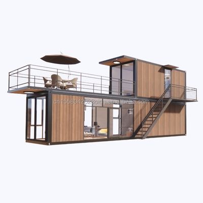 3 slaapkamers Modulair Prefab Container Huis Moderne ontwerp Stalen wandpaneel Houten kleur Uitbreidbaar Prefab voor wonen