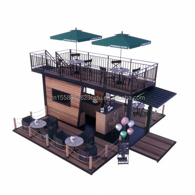 Gegalvaniseerd stalen buigwerk 180g Prefab mobiele restaurant met stalen terras en golven sandwich paneel muren