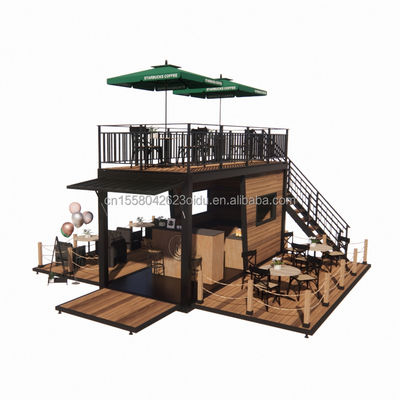 Gegalvaniseerd stalen buigwerk 180g Prefab mobiele restaurant met stalen terras en golven sandwich paneel muren