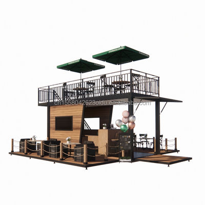 Gegalvaniseerd stalen buigwerk 180g Prefab mobiele restaurant met stalen terras en golven sandwich paneel muren