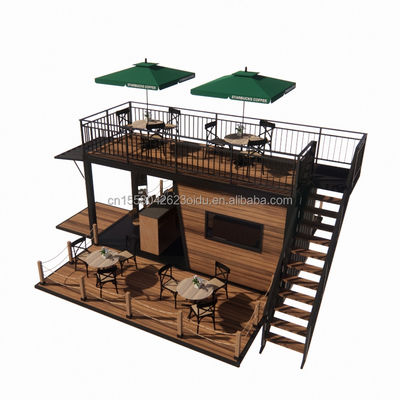 Gegalvaniseerd stalen buigwerk 180g Prefab mobiele restaurant met stalen terras en golven sandwich paneel muren