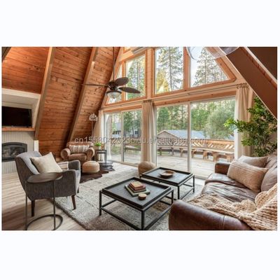 Gepersonaliseerde kleur staal frame modern luxe design geprefabriceerde houten tuin chalet kleine modulaire geprefabriceerde huizen villa voor winkel