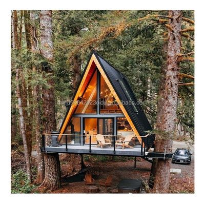 EU Hotel Moderne driehoekige houten huis met A-vormige stalen structuur frame in 20ft of 40ft lengte opties