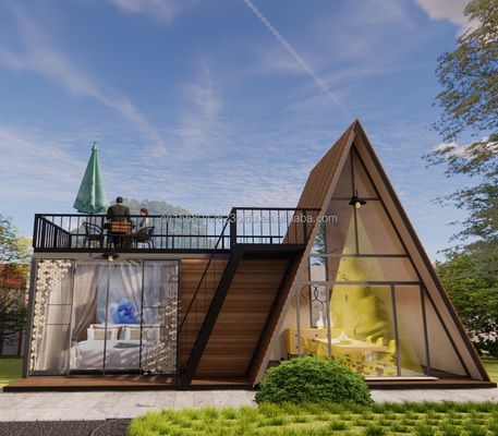 Gepersonaliseerde kleur Modulaire staalstructuur Driehoekig huis 50/75/100mm Wave Sandwich Panel Luxe Design Houten huis