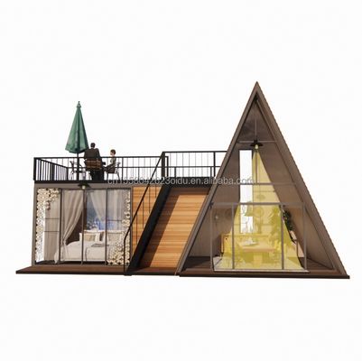 Gepersonaliseerde kleur Modulaire staalstructuur Driehoekig huis 50/75/100mm Wave Sandwich Panel Luxe Design Houten huis