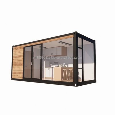 Gegalvaniseerde stalen vierkantbuizen Modern ontwerp Containerhuis met houten tuin en onafhankelijk restaurant