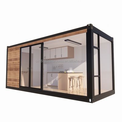 Gegalvaniseerde stalen vierkantbuizen Modern ontwerp Containerhuis met houten tuin en onafhankelijk restaurant