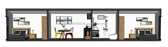 Gegalvaniseerd stalen buiging 180g en aluminiumlegering ramen 40ft modern ontwerp geprefabriceerd houten container huis voor hotel winkel