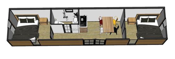 Gegalvaniseerd stalen buiging 180g en aluminiumlegering ramen 40ft modern ontwerp geprefabriceerd houten container huis voor hotel winkel