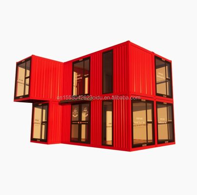s Moderne dubbelverdiepingen met glazen muren Containerhuis met 50/75/100mm Wave Sandwich Panel Afneembare Opvouwbare Stalen Van voor kantoor