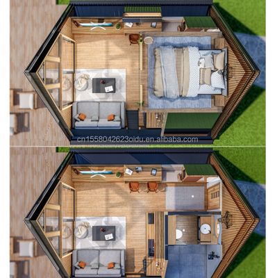 EU-standaard 20ft geprefabriceerd flat pack container huis met gegalvaniseerd stalen buiging 180g driehoekige kamer in stalen frame