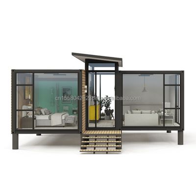Modern ontwerp Tuincontainer Staalstructuur Houten huis Gezinswoning Venster Aluminiumlegeringsvensters